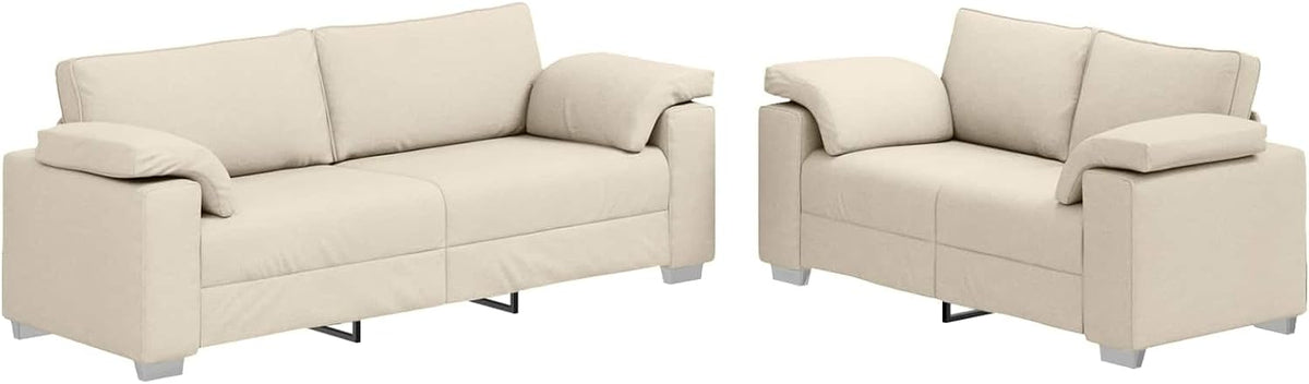 Modernes 2-teiliges Sofa-Set, Beige Leinenmischgewebe, 219 cm Breite, mit Breiten Armlehnen, Stabiler Metallrahmen, für Wohnzimmer, gemütlich, langlebig