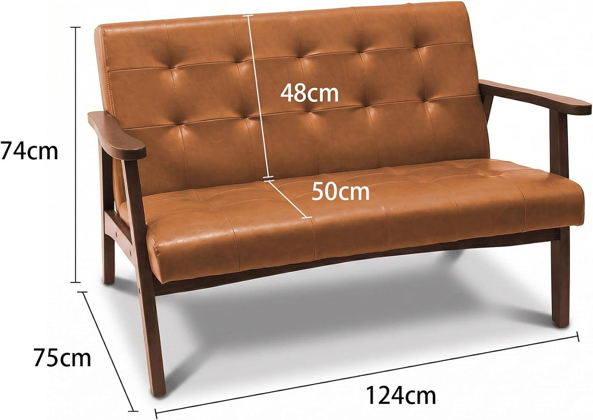 2-Sitzer Sofa aus Kunstleder mit Armlehnen, Massivholzrahmen