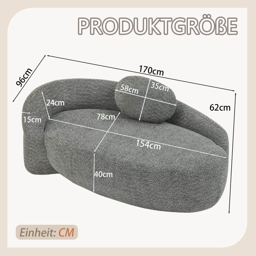 I0I&I0I Minimalistisches Teddyfleece Sofa Mit Rundem Design Weich Gepolstert Mit Kissen Für Wohnzimmer, Schlafzimmer Und Studio (Dark Gray + Teddy + 1 Seat + Foam)