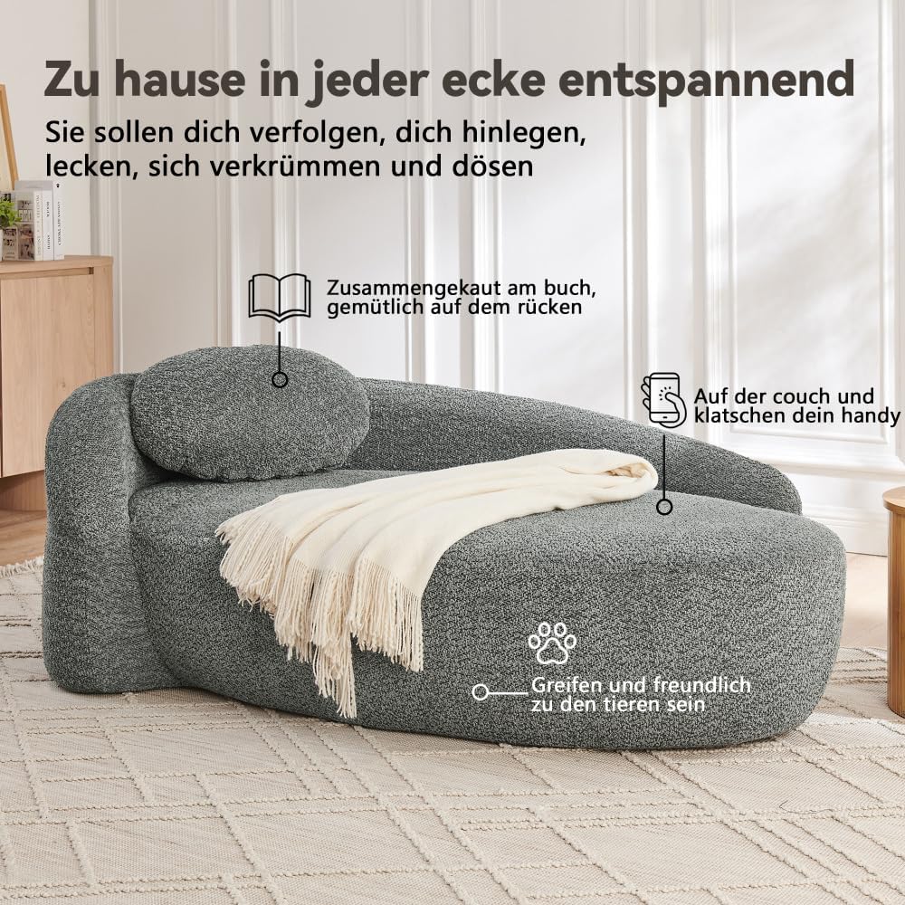 I0I&I0I Minimalistisches Teddyfleece Sofa Mit Rundem Design Weich Gepolstert Mit Kissen Für Wohnzimmer, Schlafzimmer Und Studio (Dark Gray + Teddy + 1 Seat + Foam)