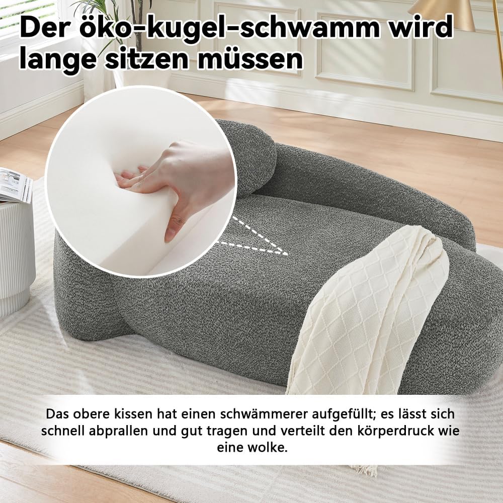 I0I&I0I Minimalistisches Teddyfleece Sofa Mit Rundem Design Weich Gepolstert Mit Kissen Für Wohnzimmer, Schlafzimmer Und Studio (Dark Gray + Teddy + 1 Seat + Foam)