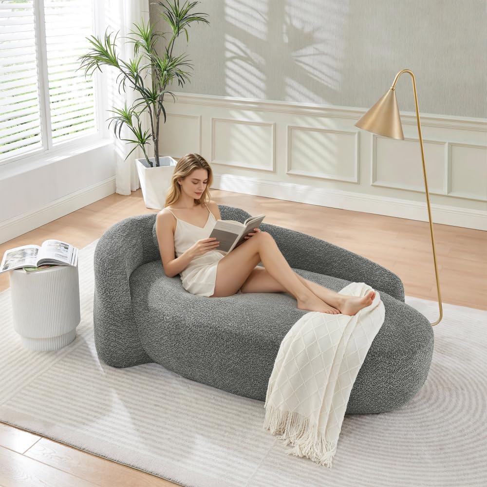 I0I&I0I Minimalistisches Teddyfleece Sofa Mit Rundem Design Weich Gepolstert Mit Kissen Für Wohnzimmer, Schlafzimmer Und Studio (Dark Gray + Teddy + 1 Seat + Foam)