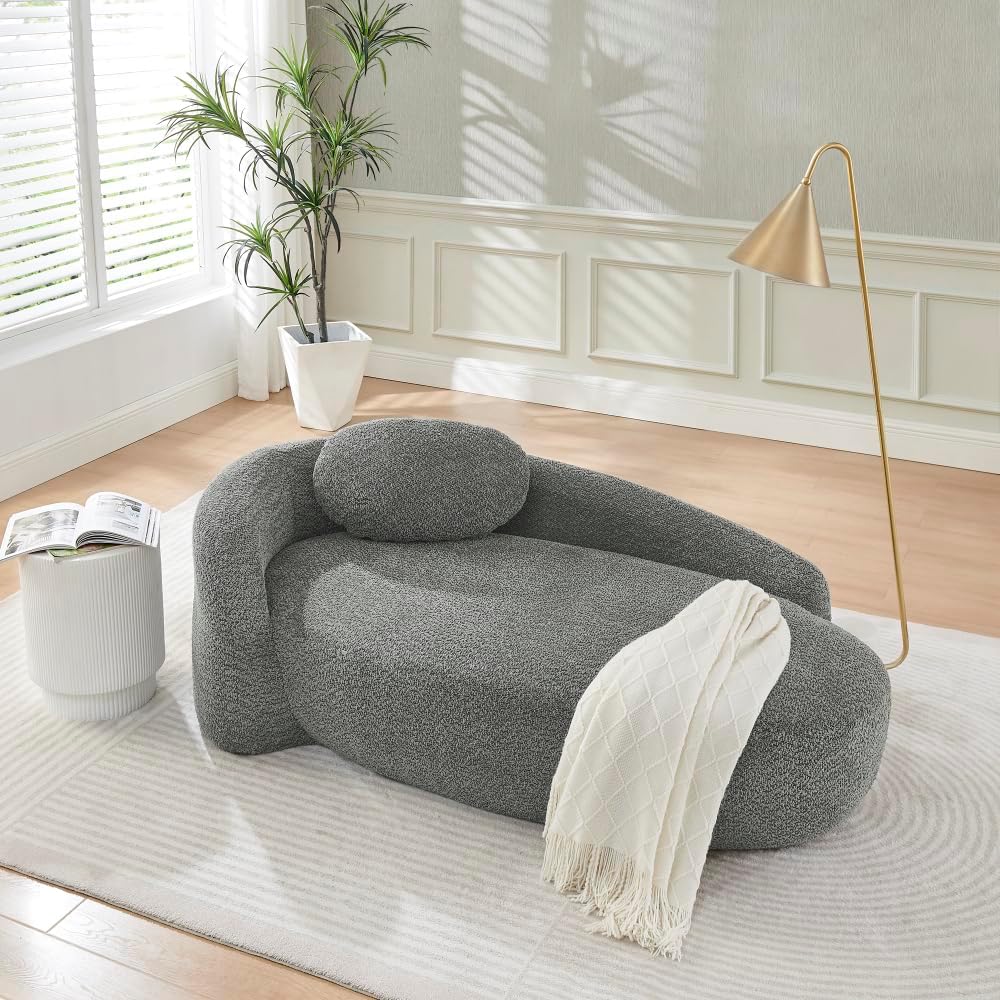 I0I&I0I Minimalistisches Teddyfleece Sofa Mit Rundem Design Weich Gepolstert Mit Kissen Für Wohnzimmer, Schlafzimmer Und Studio (Dark Gray + Teddy + 1 Seat + Foam)