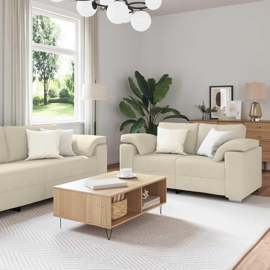 Modernes 2-teiliges Sofa-Set, Beige Leinenmischgewebe, 219 cm Breite, mit Breiten Armlehnen, Stabiler Metallrahmen, für Wohnzimmer, gemütlich, langlebig