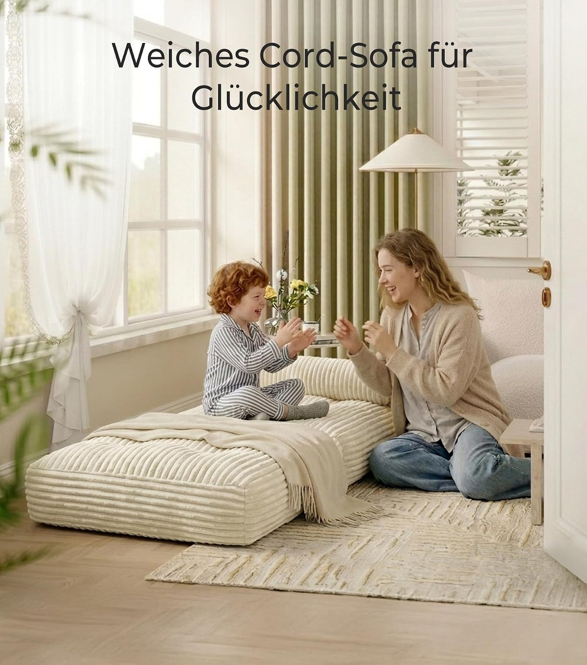 Welzona Faltbarer Schlafsessel mit Bettfunktion, Kordsamt Sofa Bed, Beige