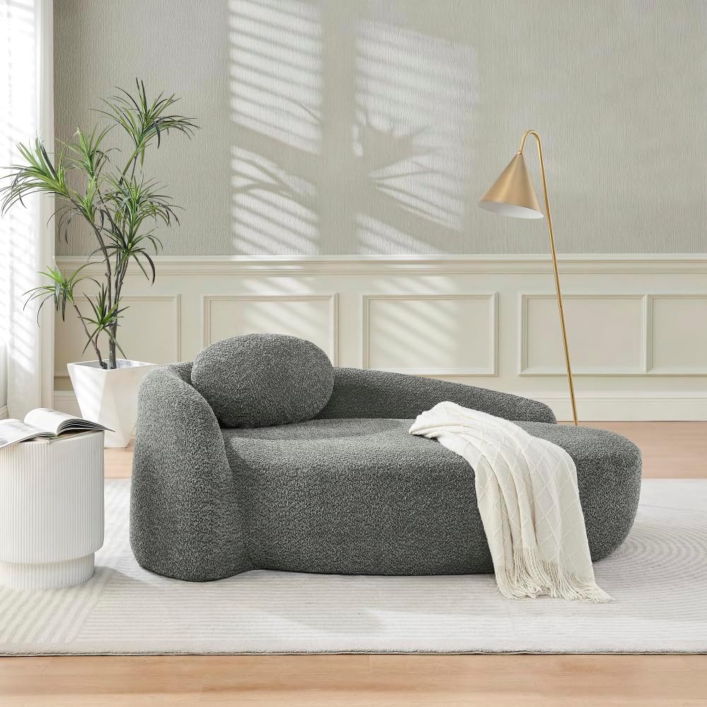I0I&I0I Minimalistisches Teddyfleece Sofa Mit Rundem Design Weich Gepolstert Mit Kissen Für Wohnzimmer, Schlafzimmer Und Studio (Dark Gray + Teddy + 1 Seat + Foam)