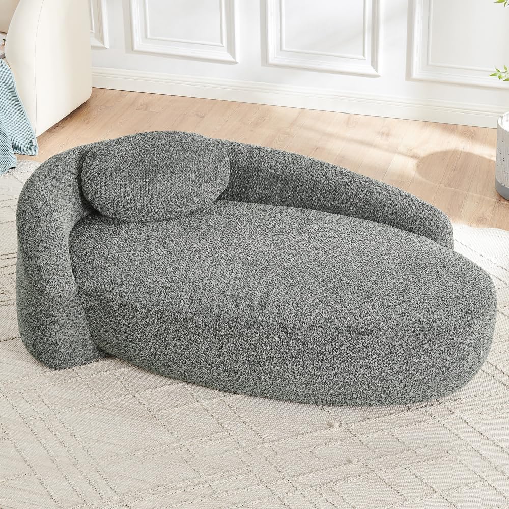 I0I&I0I Minimalistisches Teddyfleece Sofa Mit Rundem Design Weich Gepolstert Mit Kissen Für Wohnzimmer, Schlafzimmer Und Studio (Dark Gray + Teddy + 1 Seat + Foam)