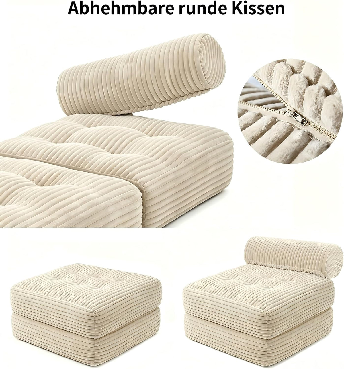 Welzona Faltbarer Schlafsessel mit Bettfunktion, Kordsamt Sofa Bed, Beige