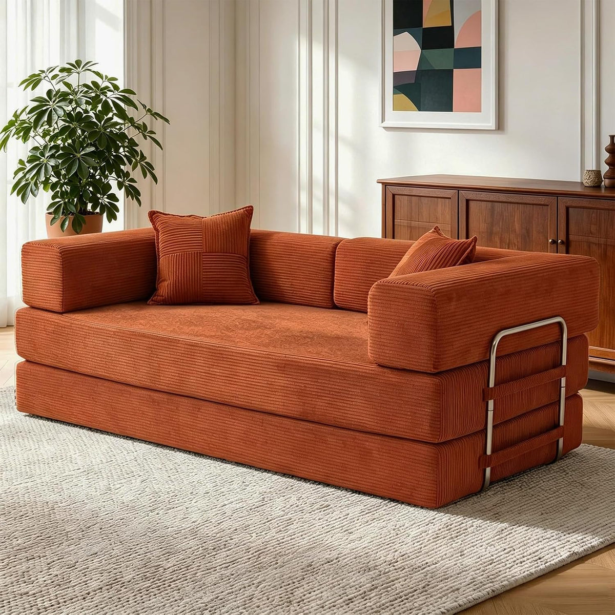 Vipbear Premium 5-in-1 Vielseitiges Rahmenloses Sofa, 160 cm, Ergonomisch Verwandelbarer 3-Sitzer mit Memory-Schaum, Ausklappbares Schlafsofa fürs Wohnzimmer