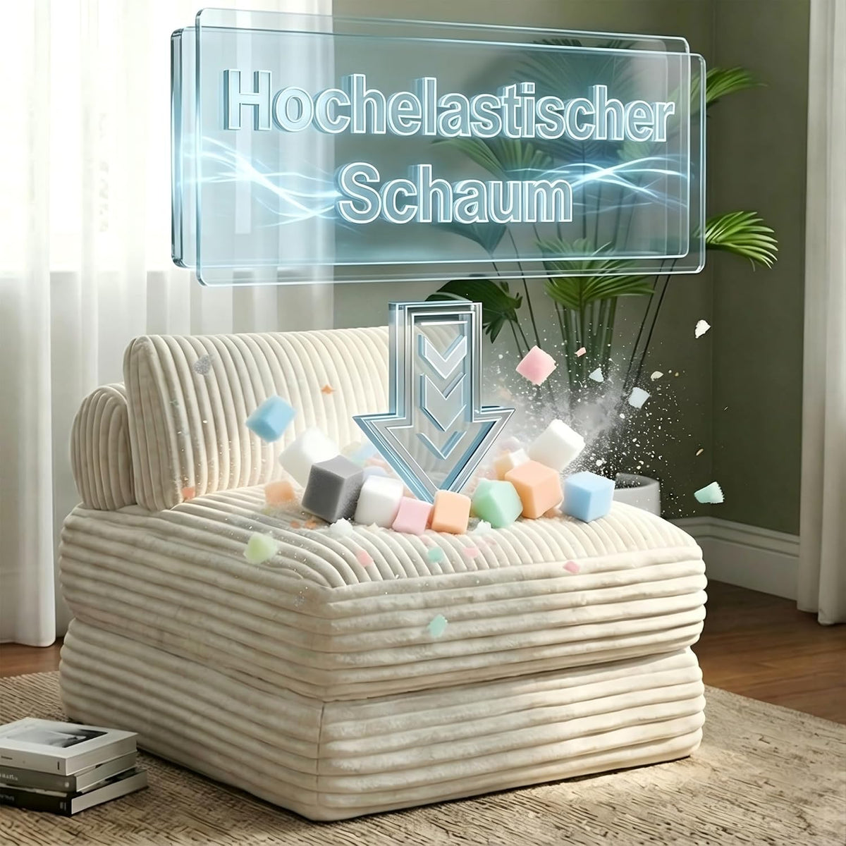 Welzona Faltbarer Schlafsessel mit Bettfunktion, Kordsamt Sofa Bed, Beige