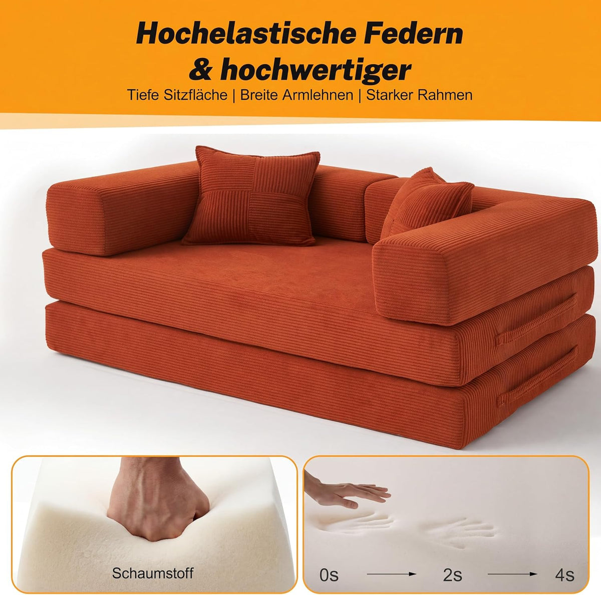 Vipbear Premium 5-in-1 Vielseitiges Rahmenloses Sofa, 160 cm, Ergonomisch Verwandelbarer 3-Sitzer mit Memory-Schaum, Ausklappbares Schlafsofa fürs Wohnzimmer