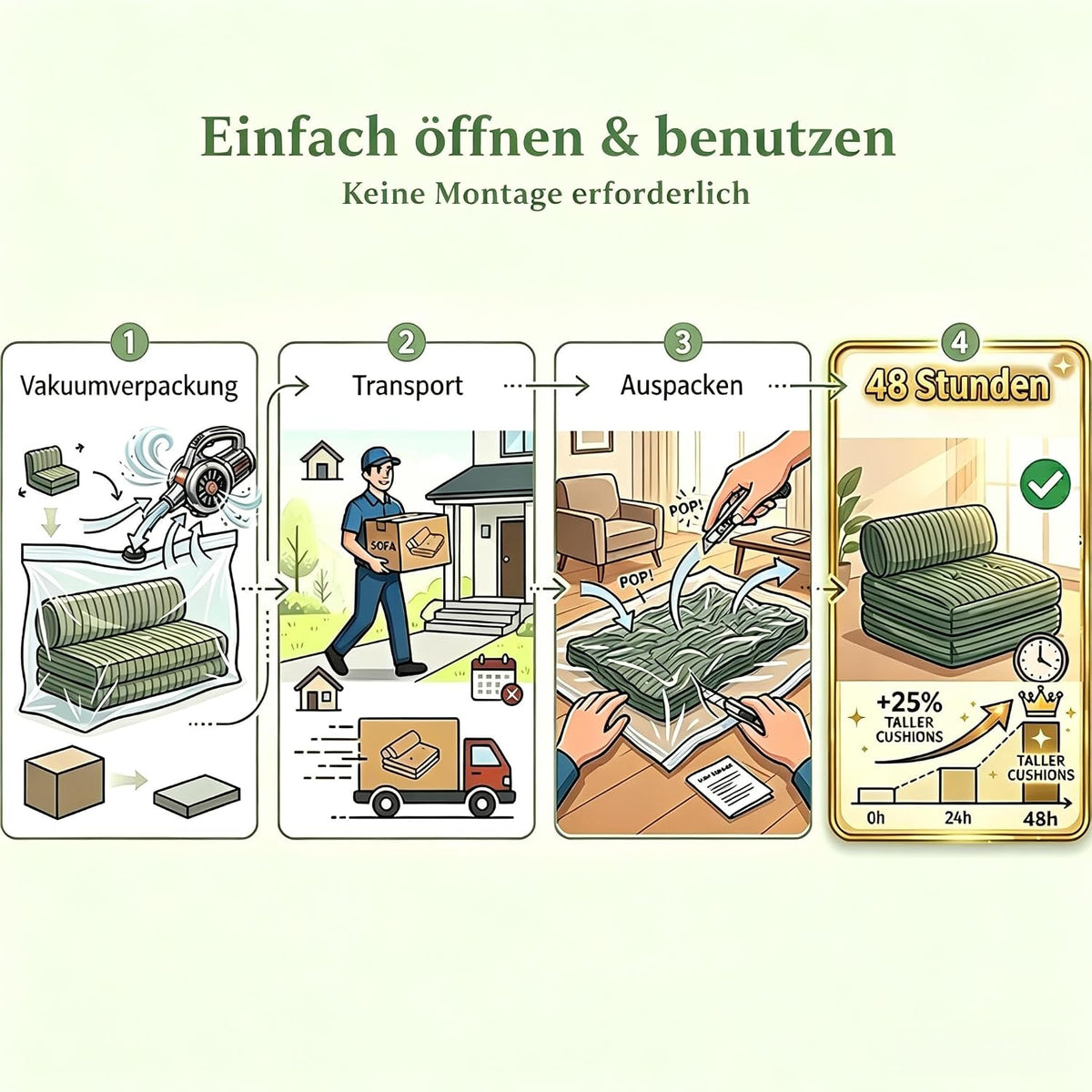Welzona Faltbarer Schlafsessel mit Bettfunktion, Kordsamt Sofa Bed, Beige