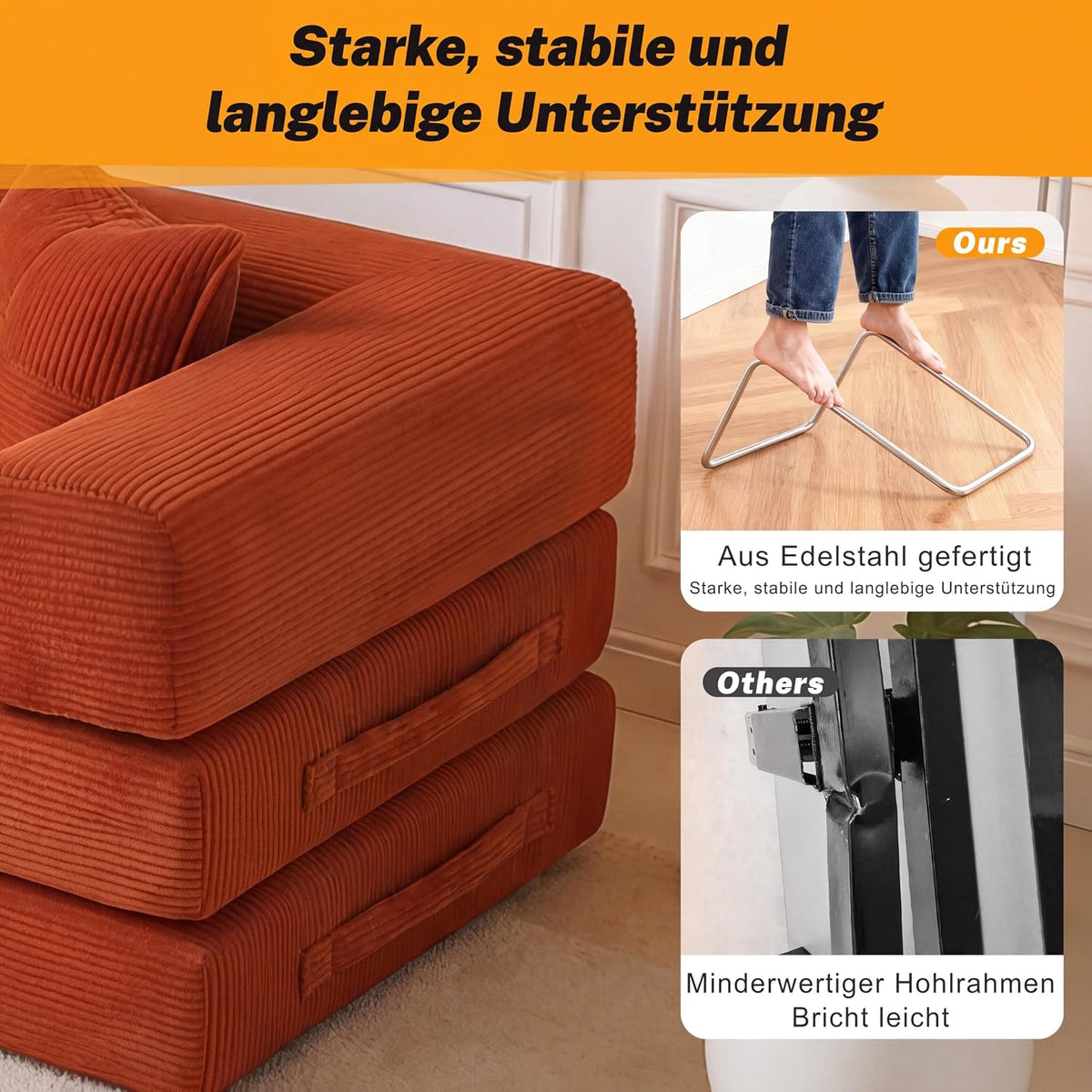 Vipbear Premium 5-in-1 Vielseitiges Rahmenloses Sofa, 160 cm, Ergonomisch Verwandelbarer 3-Sitzer mit Memory-Schaum, Ausklappbares Schlafsofa fürs Wohnzimmer