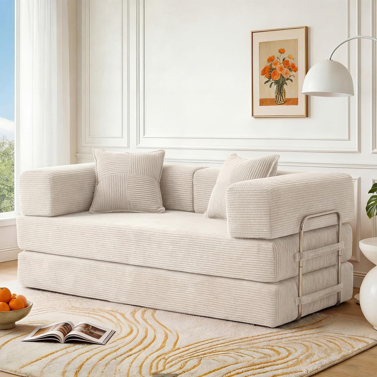 Vipbear Premium 5-in-1 Vielseitiges Rahmenloses Sofa, 160 cm, Ergonomisch Verwandelbarer 3-Sitzer mit Memory-Schaum, Ausklappbares Schlafsofa fürs Wohnzimmer