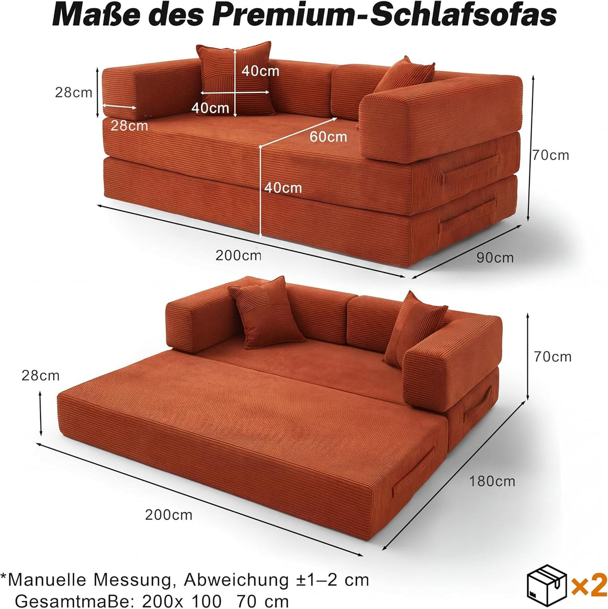 Vipbear Premium 5-in-1 Vielseitiges Rahmenloses Sofa, 160 cm, Ergonomisch Verwandelbarer 3-Sitzer mit Memory-Schaum, Ausklappbares Schlafsofa fürs Wohnzimmer