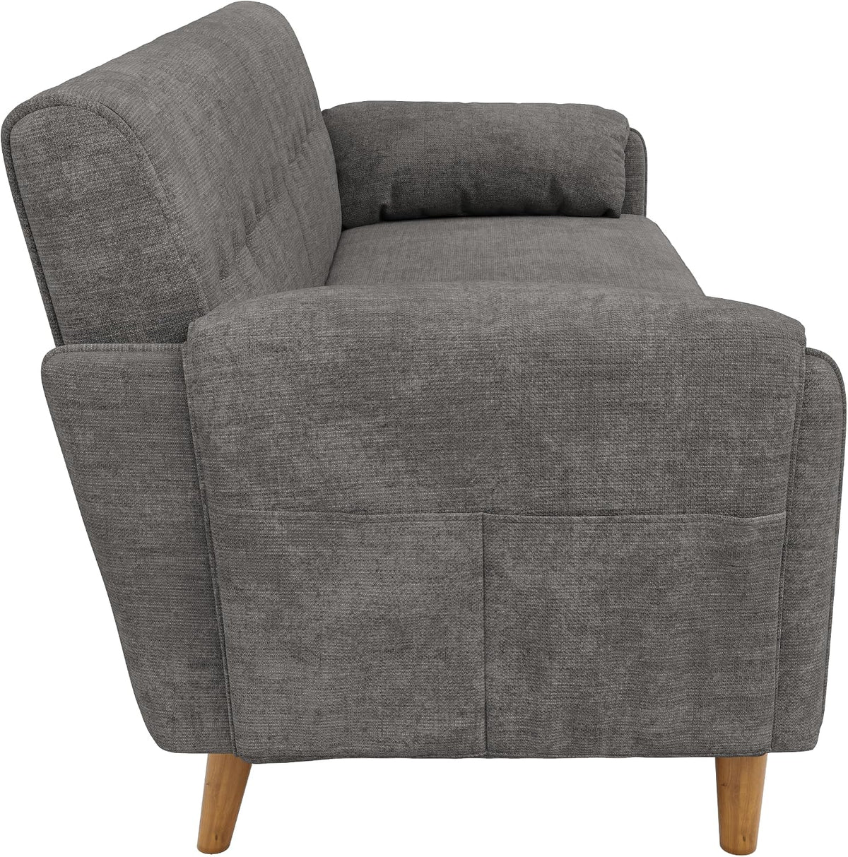 Merax 2-Sitzer Sofa, platzsparende Kleine Couch mit dickem Sitzpolster, getufteter Rückenlehne, 2 Armlehnenkissen, Seitentaschen und Massivholzbeinen, Chenille Polstersofa für Wohnzimmer, Hellgrau
